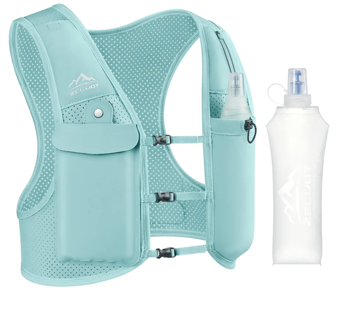 Zelvot Running Vest for Women Men, USA Original Patent, Adjustable Chest Straps Running Hydration Vest with 500ml Soft Flask, Lightweight Reflective Hydration Backpack for Marathon