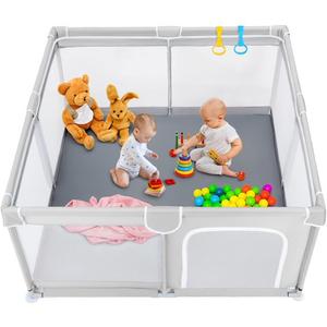  8-Panel Mesh Indoor & Outdoor Baby Playpen, Light Gray 59” x 59”