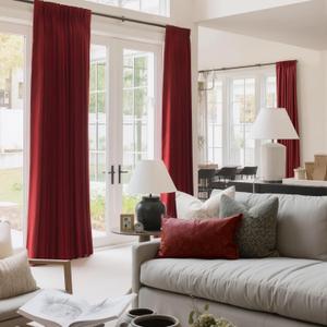 NICETOWN Red Blackout Extra Long 144 inch Curtains for Backdrops, Thermal Insulated Noise Reducing Velvet Curtains for Theater, Film, Window Curtains for Large Door Windows (2 Panels, 52" Wide)