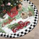 Blosssound Christmas Tree Skirt Buffalo Plaid Retro Red Truck Xmas Tree Skirt for Winter Holiday Farmhouse Christmas Party Decoration(48 Inch,Truck,Black White)