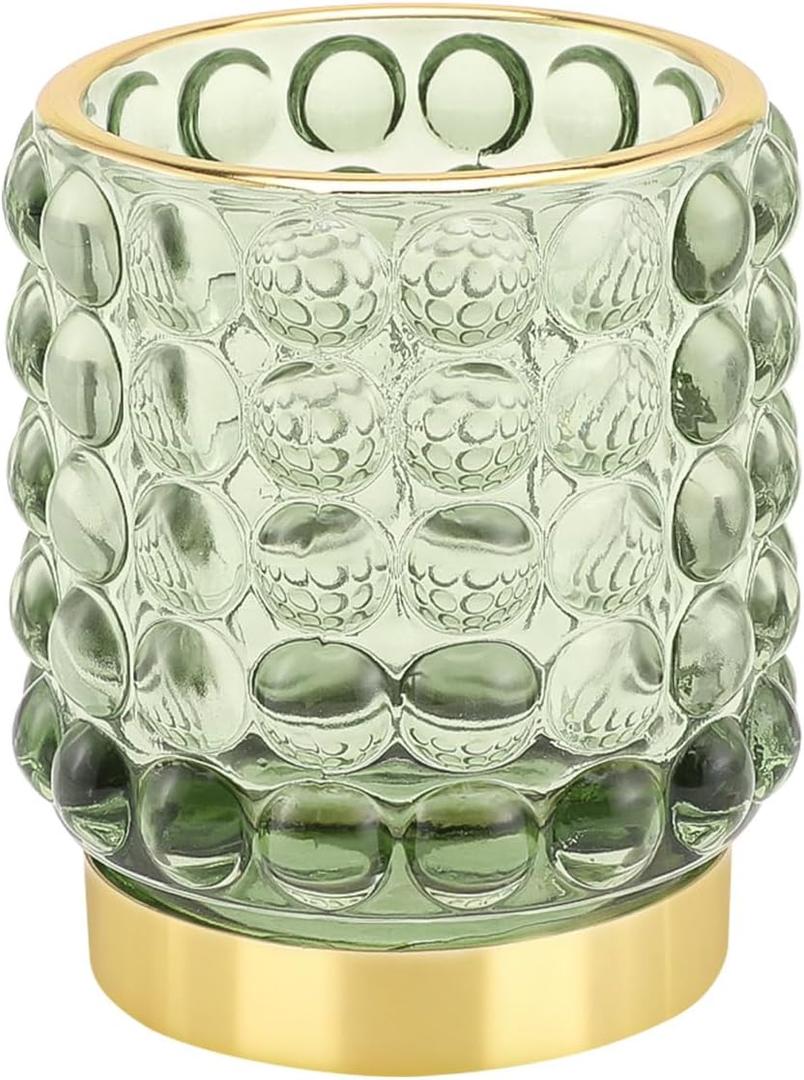 DASITON Makeup Brush Holder Organizer, Crystal Cosmetic Make Up Brush Holder, Glass Makeup Brushes Storage Organizer, Vintage Make Up Cup Desk Pen Pencil Holder, Toothbrush Holders (Green S)