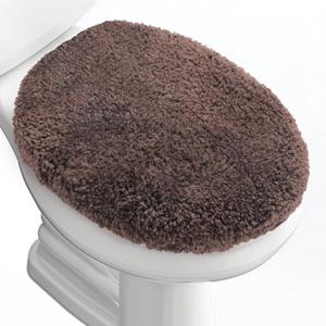 Luxury Soft Microfiber Toilet Lid Cover 17.5" x 15" Machine Washable Solid Toilet Seat Cover Adjustable Rubber Backing Fits Most 16-17.5" L x 14-16" W Round Oblong and Elongated Toilet Seat (17"Lids, Taupe)