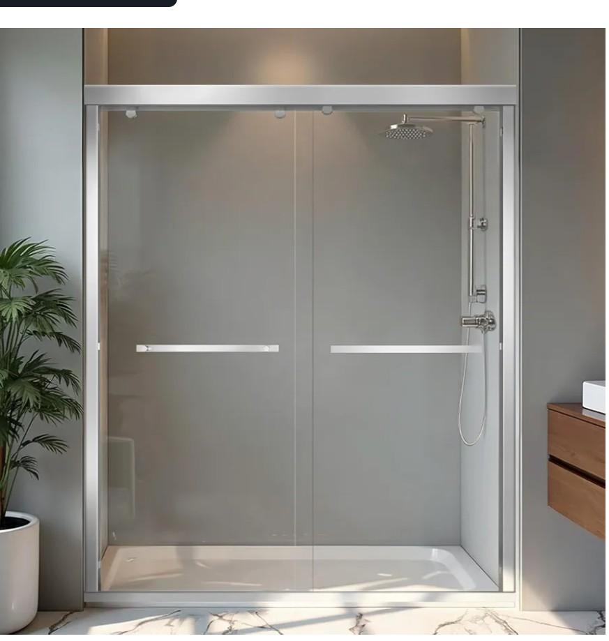56-60"x72" Semi-Frameless Double Sliding Glass Shower Door
1/4" (6mm) SGCC Tempered Glass Bathroom Sliding Door，304 Stainless Steel Hardware,Easy-to-Clean,Chrome Silver