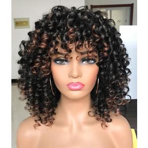 Curly Afro Wigs for Black Women Kinky Curly Wig with Bangs Synthetic Fiber Natural Looking Glueless Hair for Daily Wear