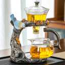 Glass Kungfu Teapot Set Tea maker with Infuser Semi Automatic Tea Set (Blue bird)