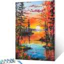 Tropical Forest Oil Painting Lanscape Paint by Number Kits 16 x 20 inch Canvas River at Sunset DIY Oil Paintwork for Adults Beginner with Brushes and Acrylic Animal Art Home Office Decor(Frameless)