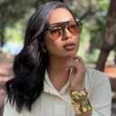 PORADAY Retro Aviator Sunglasses for Women Men Trendy Classic 70s Square Frame Sun Glasses Vintage Aviators Shades (Black/Orange)