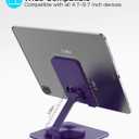 Cell Phone & Tablet Stand for Desk, Aluminum Adjustable Holder for iPhone, iPad & Smartphones || Foldable Mount with 360 Swivel, Stable Base & Portable Design for 49.7in Devices, Purple