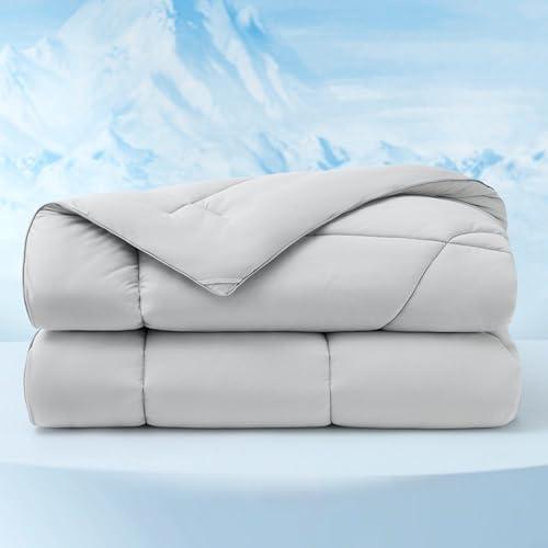 Bedsure Cooling Comforter Queen Size - Cooling Blankets for Hot Sleepers, Lightweight Comforter for Summer with Dual-Sided Cool Tech, Soft Breathable Cold Blanket for Sleeping, Grey, 88x88 Inches