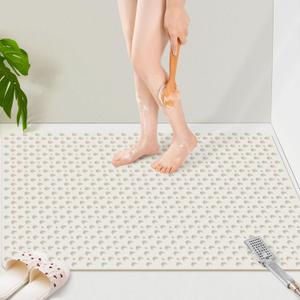 OTHWAY Large Shower Mat, 47"x 32" TPE Anti Slip Shower Mat, Heavy Bath Mats for Shower with Drain Holes Suction Cups, Shower Stall Mat for Bathroom, No Odor Shower Grip Mat for Elderly Kids(W-White) (47" x 32"), Warm White)