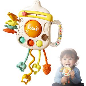 Montessori Baby Sensory Toys for 6-12 Months, Silicone Pull String Teething Toy, Infant Fidget Travel Toys, Airplane Travel Essentials, Newborn Baby Christmas & Birthday Gift for Babies