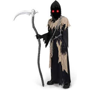Spooktacular Creations Glowing Eyes Kids Grim Reaper Costume, Halloween Costume for Boys, Grim Reaper Outfit, XL