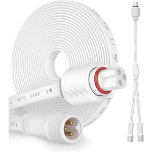 Permanent Outdoor Lights Pro Extension Lead,Extension Cable 3Pin,IP68 Power Cable,10FT Extension +1FT Y-Shaped Extension H706A H706B H706C (10 Ft Extension Cable)