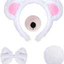 4 Pieces Bear Costume Set Bear Ears Headband and Tail Nose Bowtie for Halloween Carnival Animal Cosplay Party (White)