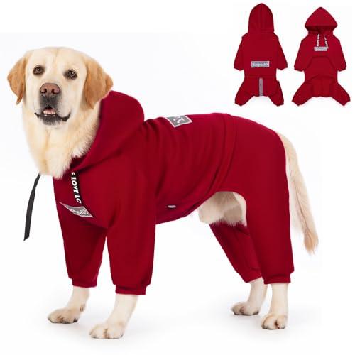 Dog Hoodies Winter Coat for Large Medium Dogs, Pullover 9 Legs Warm Coat Hooded Sweatshirt, Fleece Hoodie for Cold Weather (Red, 6X-Large)