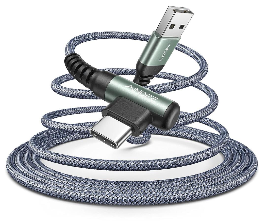 16.5FT USB C Fast Charging Cable 3.1A Fast Charge, Right Angle AINOPE USB C Charging Cable, Durable Nylon Braided USB Type C Cable Compatible Galaxy S20 S10 S9 S8 Plus, V30,V20,G6?Samsung Fast Charger (Grey)