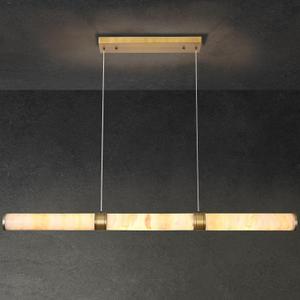 47.2 Cylinder Alabaster Chandelier,Gold Marble Dining Room Chandeliers,Brass Linear Chandelier Over Table, Gold Ceiling Light Chandelier for Kitchen Island Living Room Bedroom Foyer