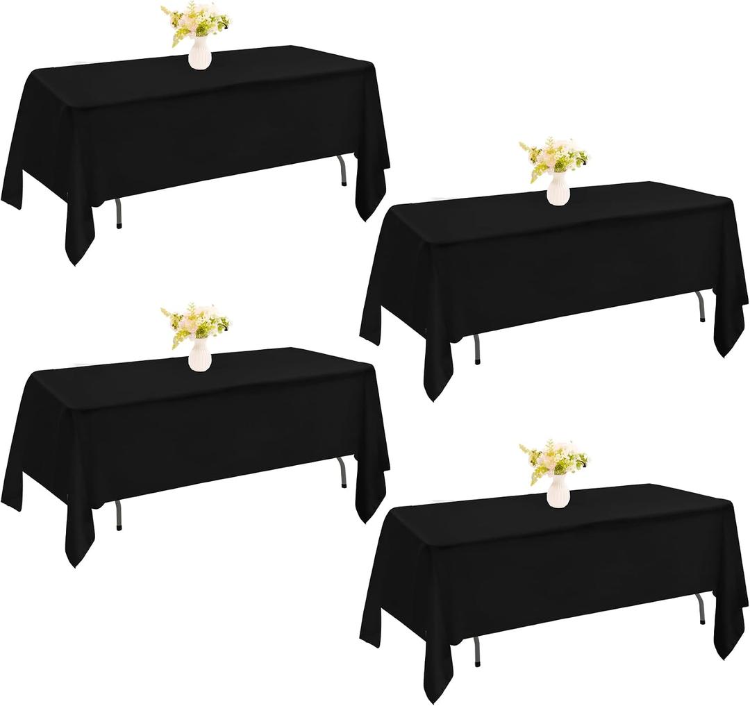 4 Pack Rectangle Tablecloth 60x102 Inch Black Washable Polyester Table Cover for Wedding Dining Table Buffet Parties Banquet DecorationBlack