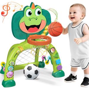 Marstone Baby Boy Toys for 1 2 3 Year Old Gifts: Toddler Basketball Hoop and Soccer Goal Activity Center Toys with Sound and Music for Kids, Girls 1-3, Interactive 1st First Birthday Present, Small