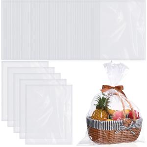 Kolldenn 50 Pcs Large Cellophane Bags 24 x 30 Inch Clear Cellophane Wrap for Gift Baskets Clear Gift Bags Packaging for Baby Bridal Shower Weddings Graduation