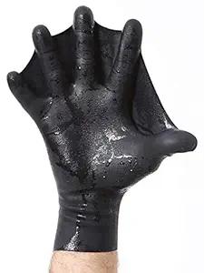 DarkFin Webbed Power Swimming Gloves (1 Pair) for Men, Women, Scuba Diving, Snorkeling, Spearfishing, Surfing in Cold Water, Ultra Thin Hand Fins, Pool Swim Paddles for Water Aerobics, Black
