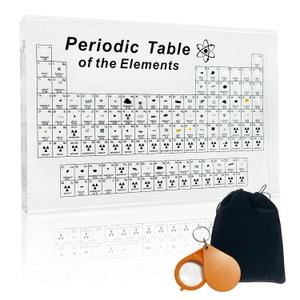 Periodic Table with Real Elements Inside, Large Acrylic Periodic Table of Elements with Flannel Bag, Chemistry Gifts for Kids Adults Teacher (8.3" x 5.5")
