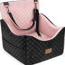JOEJOY Elevated Dog Car Seat for Small/Medium Dogs up to 35 lbs, Memory Foam Booster Seat with Detachable Washable Cover, Travel-Safe Car Bed with Safety Belts & Storage Pockets, Pink
