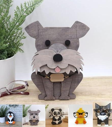 Wooden Eyeglass Holder Display Stand Creative Cute Animal Glasses Holder Dog Giraffe Handmade Creative Sunglasses Display for Desktop Accessory, Home Office Decor, Birthday and Christmas Gift (Dog)