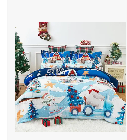 WeCozy Queen Size Comforter Set with 2 Pillowcases, Christmas Blue Snowman Winter Snowflakes Soft 3 Pcs Bedding for Kids and Adults Bedroom Bed Decor
