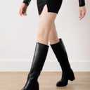 Shoe'N Tale Platform Knee High Boots for Women Block Chunky Heel Round Toe Side Zipper Tall Boots, Size 6