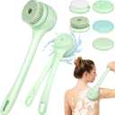 Electric Body Brush Back Scrubber for Shower, Auto Spinning Exfoliating Massage Bath Brush Rechargeable, Dual Long Handle, Deep Cleansing, Waterproof, Rotating Body Brushes with 5 Brush Heads