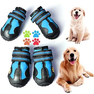 CovertSafe& Dog Boots for Dogs Non-Slip, Waterproof Dog Booties for Outdoor, Dog Shoes for Medium to Large Dogs 4Pcs with Rugged Sole Black-Blue, 4