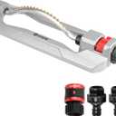 Eden 96218 Heavy Duty Turbo Oscillating Sprinkler, Covers Up to 3,700 sq. ft., 18 Brass Nozzles, Weighted Aluminum Base, Adjustable Range, Quick Connect Bundle, Silver, Red, Black
