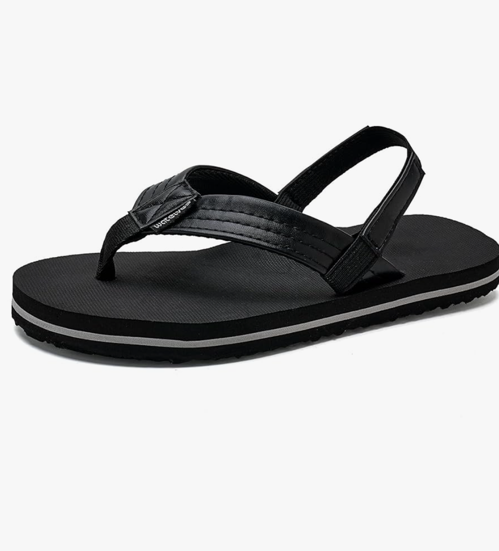 WateLves Toddler Flip Flops Girls Boys Sandals Shoes Kids Slip on Summer Sandals for Bath Shower Beach Pool (Toddler/Little Kid/Big Kid), Size: 8-9 Toddler Black