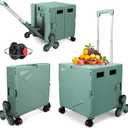 FELICON Folding Climber Utility Cart Rolling Crate Tote on Rotate Wheels with Adjustable Handle Hidden Lid Cup Holder Storage Toolbox for Teacher Office Move Shop Travel Laundry Grocery(Dark Green)