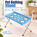 Dog Grooming Hammock Stand, Foldable 8-Hole Mesh Pet Bath Sling, Blue