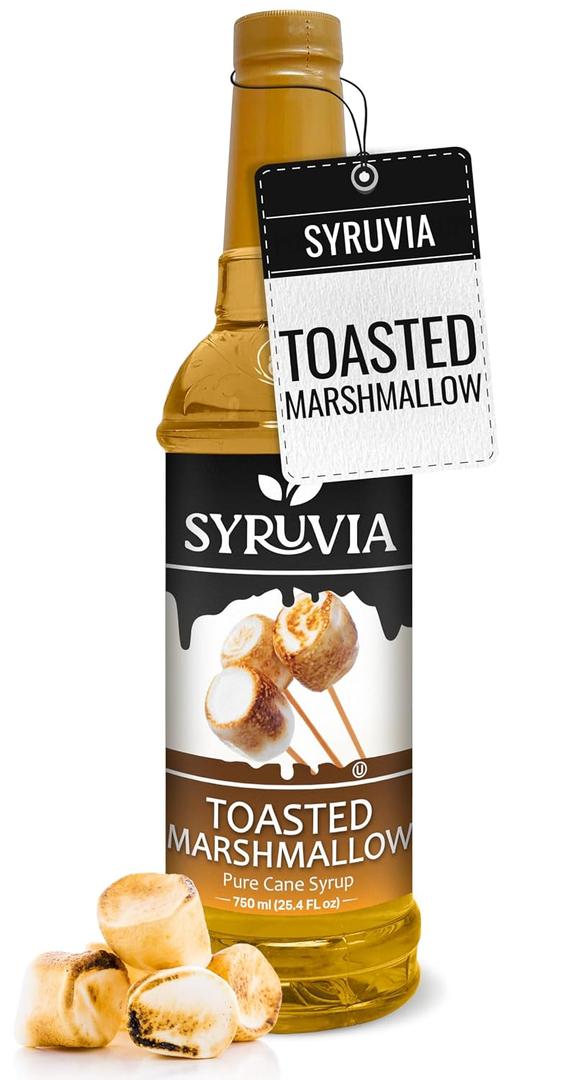 Syruvia Coffee Syrup, Toasted Marshmallow Flavored Syrup for Drinks, Lattes, and Desserts – 25.4 fl oz (EXP 01/02/27)