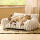 Bedsure Cute Couch for Pets - Fluffy Cat Sofa with Premium Soft Corduroy Fleece, Fuzzy Couch Bed with Removable Washable Cover, Supportive Cat Chair for Indoor Cats, Cream, 30" x 20" x 10"