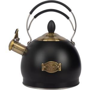 Whistling Tea Kettle Stainless Steel Teapot, Teakettle for Stovetop Induction Stove Top, Fast Boiling Heat Water Tea Pot 2.6 Quart (Black)