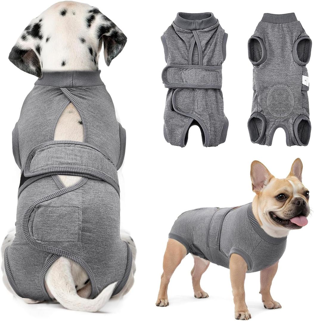 SlowTon Dog Recovery Suit - Breathable Adjustable Dog Onesie for Female Male Dogs, Anti Licking Cone Alternative Dog Body Suit After Surgery Spay Neuter(Grey,X-Large(Back:17.7"-19.3")
