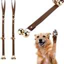 Leather Dog Doorbells for Door Knob, Adjustable Brass Potty Training Bells for Puppy to Go Outside, Easy Dog Door Bell for Potty Training (Dark Brown Leather Golden Bells - 2 Pack)
