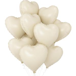 White Heart Balloons,10Pcs 18Inch Cream White Foil Heart Shaped Balloons