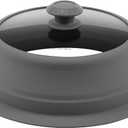 Collapsible Microwave Splatter Lid with Vented Tempered Glass Cover Wok Lid for Microwave Safe, Stockpot Steamer Pot Pan 10.5-11 inch Universal Multifunction Silicone Cover (Grey)