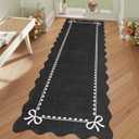 GarveeHome Scalloped Bow Rug for Living Room, Solid Rug for Dorm, Washable Runner Rug 2x6 Soft Low Pile Non Slip Scalloped Rugs for Nursery Bedroom Decor Hallway Entryway Playroom, Black Pink
