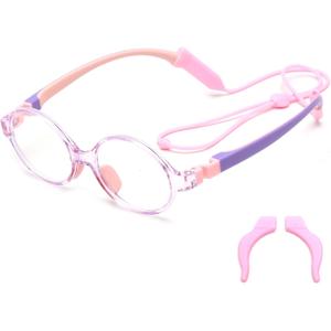 JM Kids Blue Light Glasses, Computer Gaming Grasses for Girls Boys Age 3-10, Anti Blue Ray TR90 Eyeglasses (Pink (Round Style))