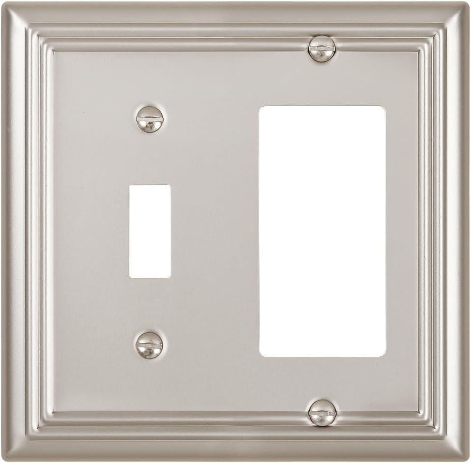 1-Pack Combination Toggle/Decorator Wall Plate, Metal Wall Plate Cover for Light Switch, Receptacle, Dimmer Switch, Satin Nickel, 2-gang, Midsize