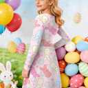 Easter Dress for Girl Bunny Rabbit Graphic T-Shirts Kids Girls Long Sleeve A Line Dresses 5-12 Years (Pink)