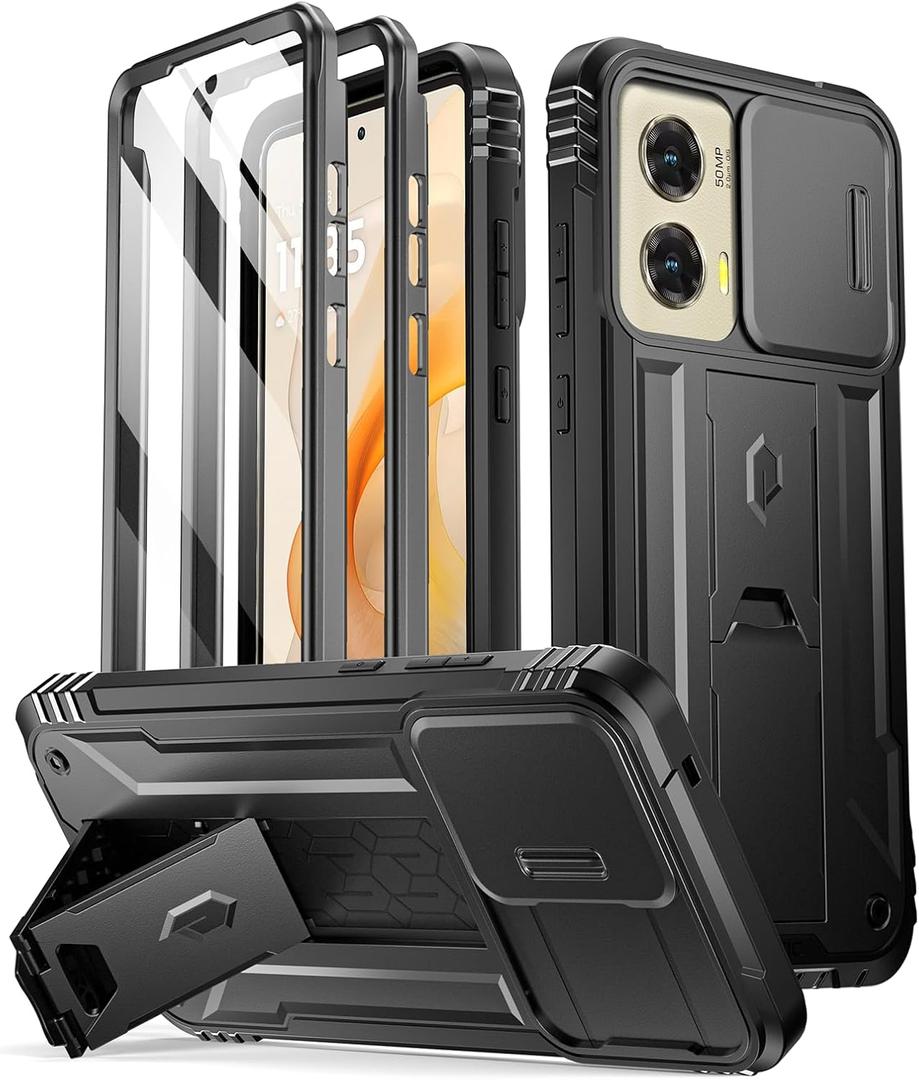 Poetic Revolution Case for Motorola Moto G Stylus 5G 2024,[Slide Camera Cover],[20FT Mil-Grade Drop Tested], Full-Body Grade Rugged Shockproof Cover with Kickstand and Built-in-Screen Protector, Black