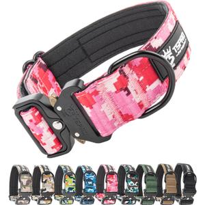 TSPRO Premium Dog Collars Tactical Dog Collar with Patch and Heavy Duty Quick-Release Metal Buckle Durable Thick and Adjustable for Medium to Large Dogs (Camo Pink M)