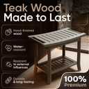 Teak shower bench with Storage Shelf, Shower Stool for Inside Shower, Waterproof Shower Bench Seat, Shower Chair for Inside Shower, Wood Bench, Bathroom Bench (Natural Wood) (Gray Wood)